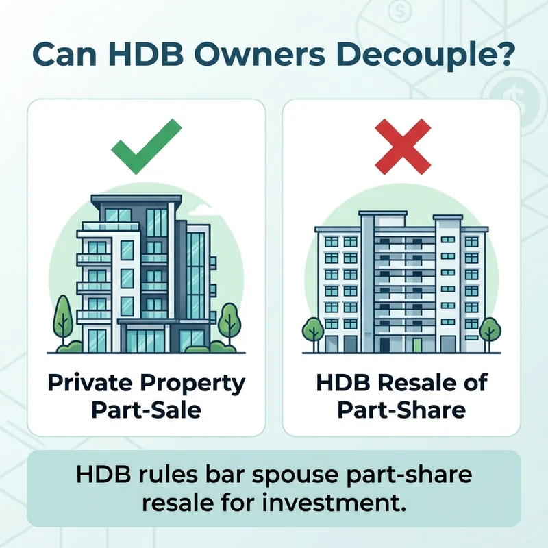 HDB bars resale of part-share between married couples, preventing this investment-decoupling strategy.