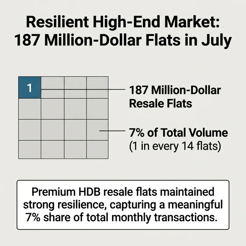 July 2026 recorded 187 million-dollar HDB resale transactions, making up 7% or roughly one in every fourteen units sold.