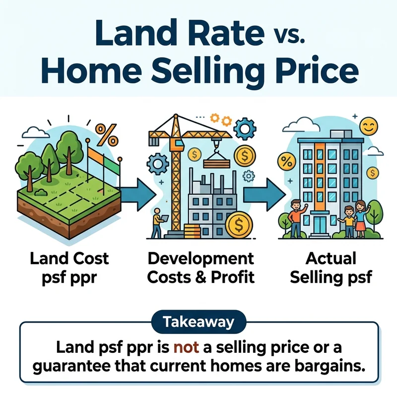 Land acquisition cost per square foot of floor area is completely different from a home's selling price per square foot, and higher land costs do not guarantee a price floor for existing homes.