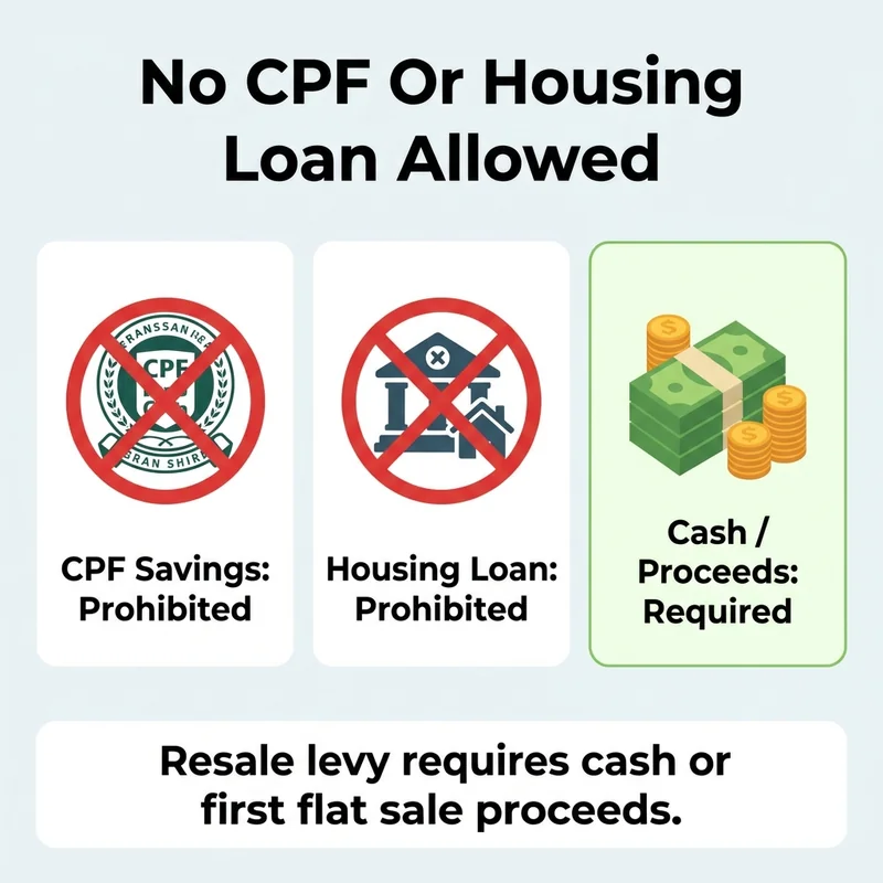 The resale levy must be paid in cash or sale proceeds without CPF.